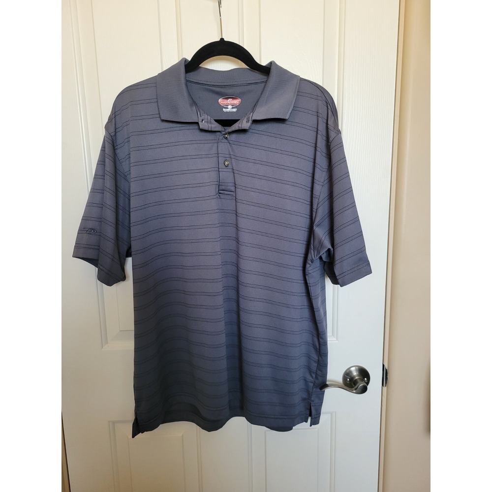 Men's Pro Player Polo/Golf shirt Gray Polyester Size XL Gray w/ black stripes